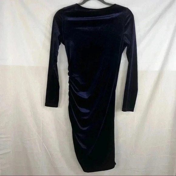 GUBBERRY Womens Velvet Wrap Dress Navy Blues Long Sleeve VNeck Bodycon Ruched M - Picture 5 of 13